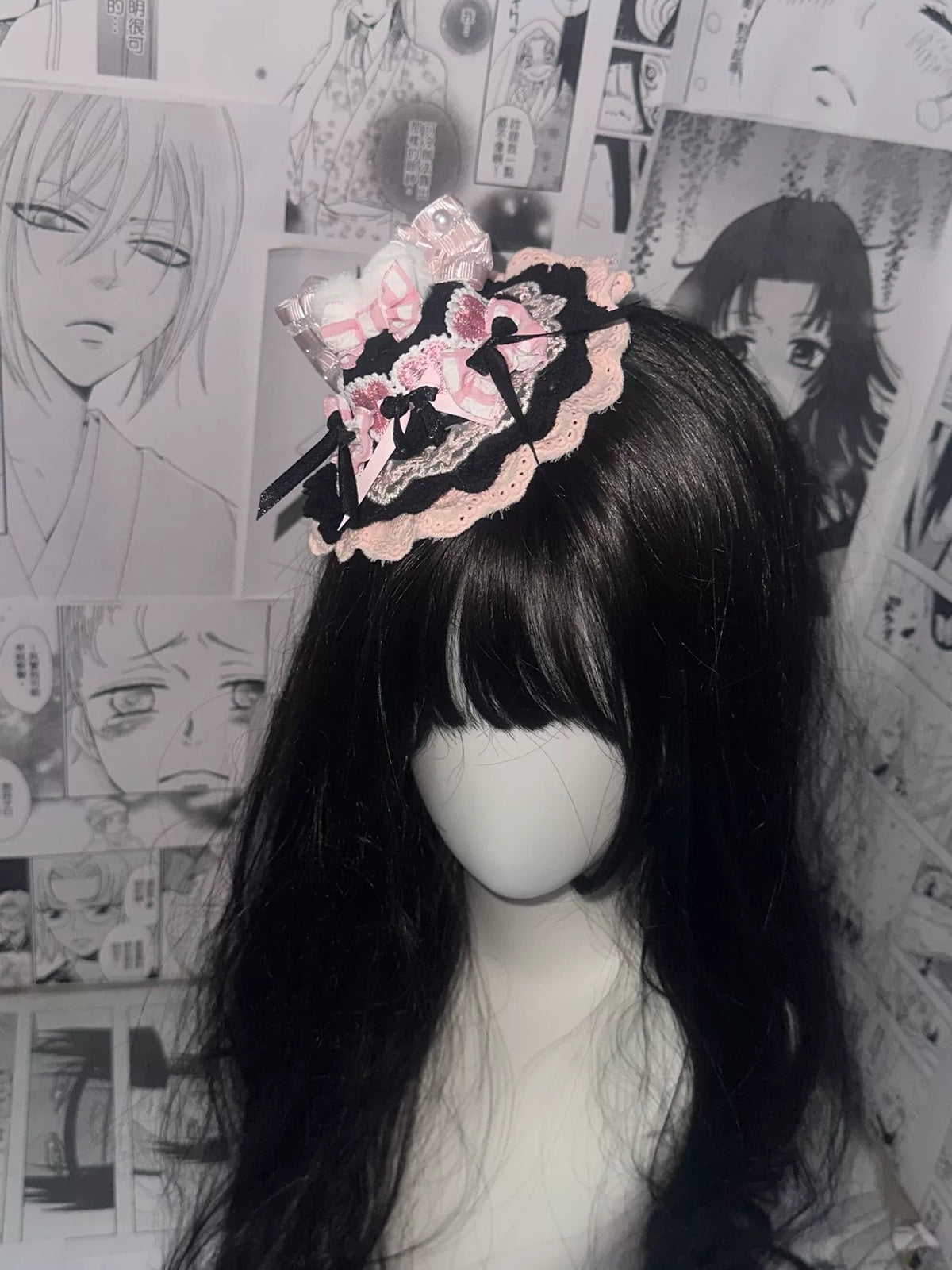 Mini Cartola Lolita Preta com Renda Rosa