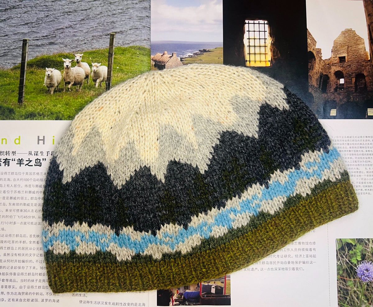 Shetland Wool Beanie Hat with Fair Isle Pattern