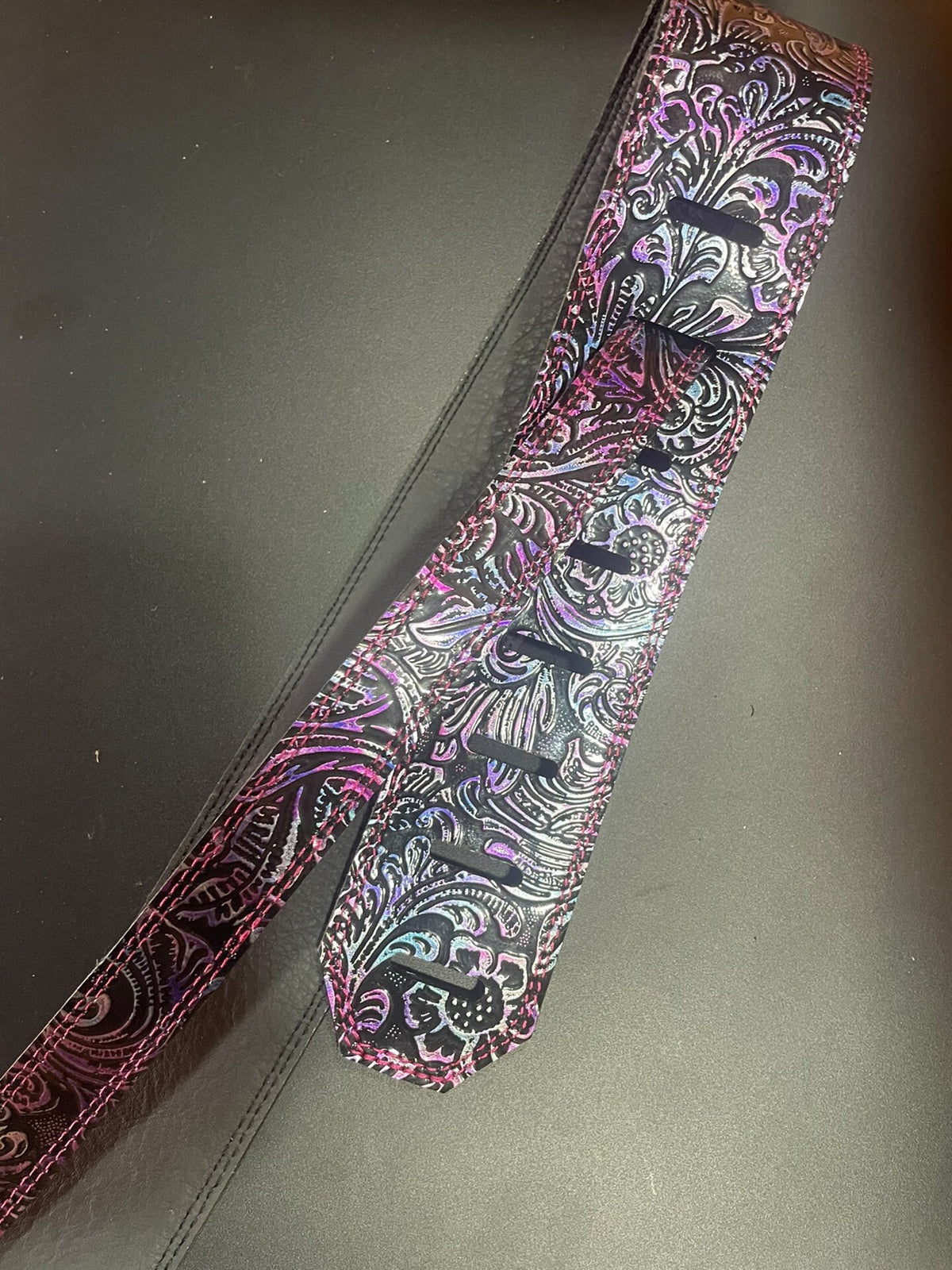 Handmade Leather Guitar Strap Iridescent Floral