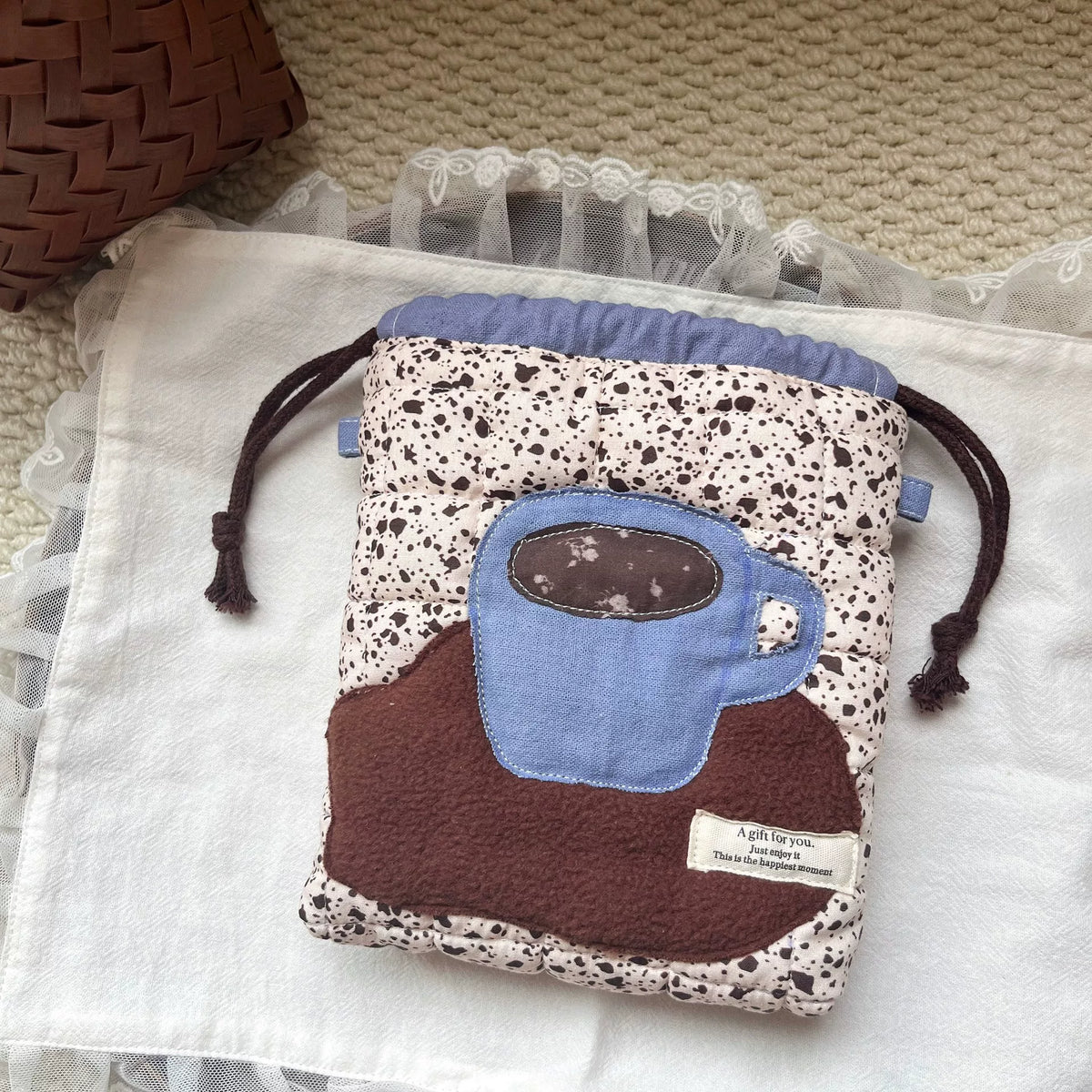 Handgjord Patchwork Kaffekoppspåse och Myntvääska