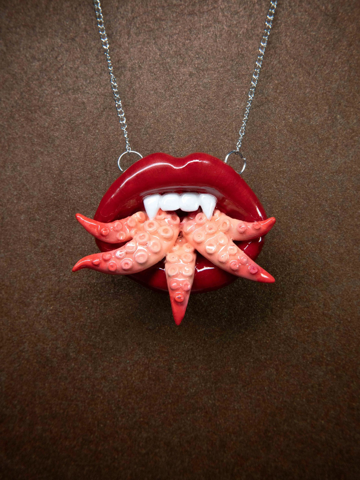 Crimson Lips Tentacle Pendant Necklace