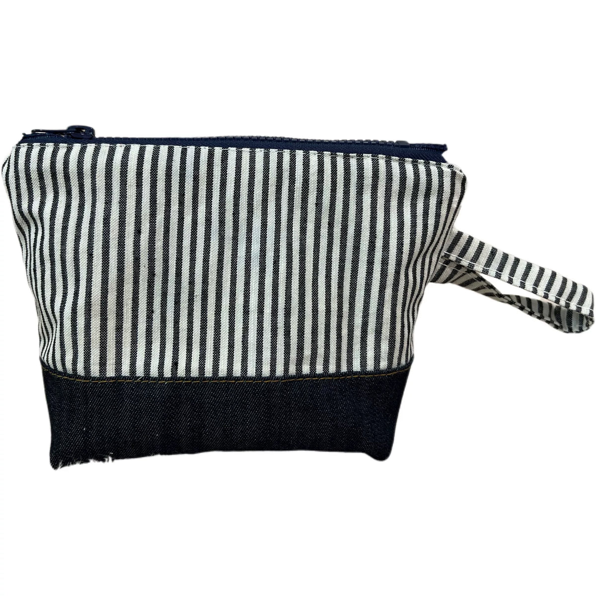 Pochette zippée patchwork denim rayé