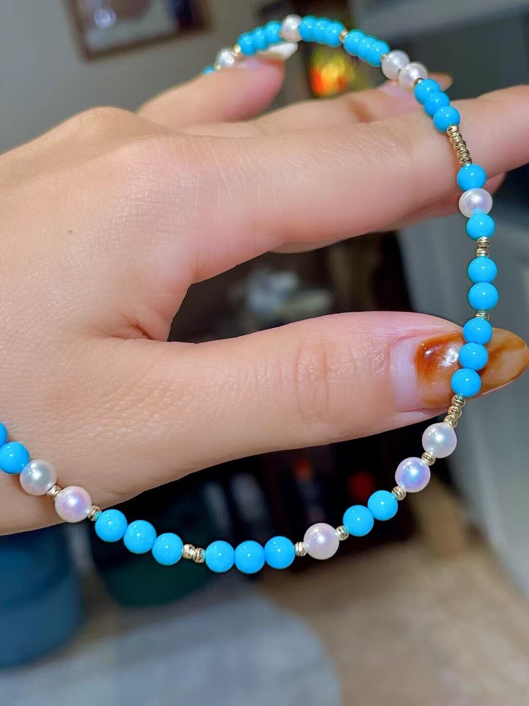 Turquoise Pearl Necklace 18K Gold Accent