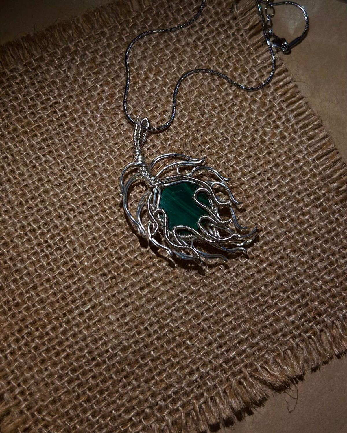 Malachite Pendant Wire Wrapped Necklace