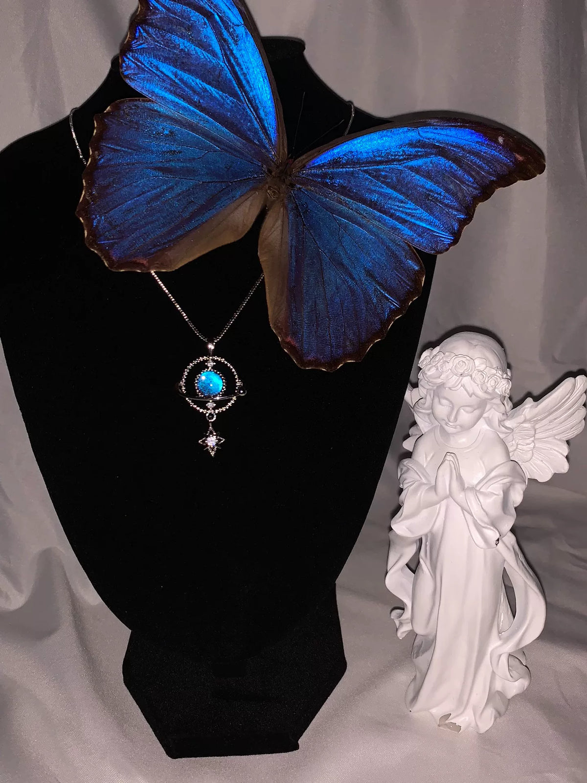 Morpho Butterfly Wing Pendant Necklace 925 Silver Plated