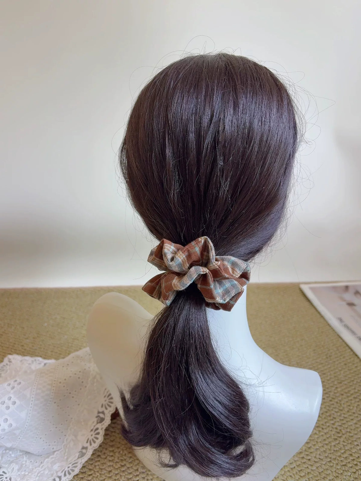 Imported Plaid Multi Pleat Scrunchie Set