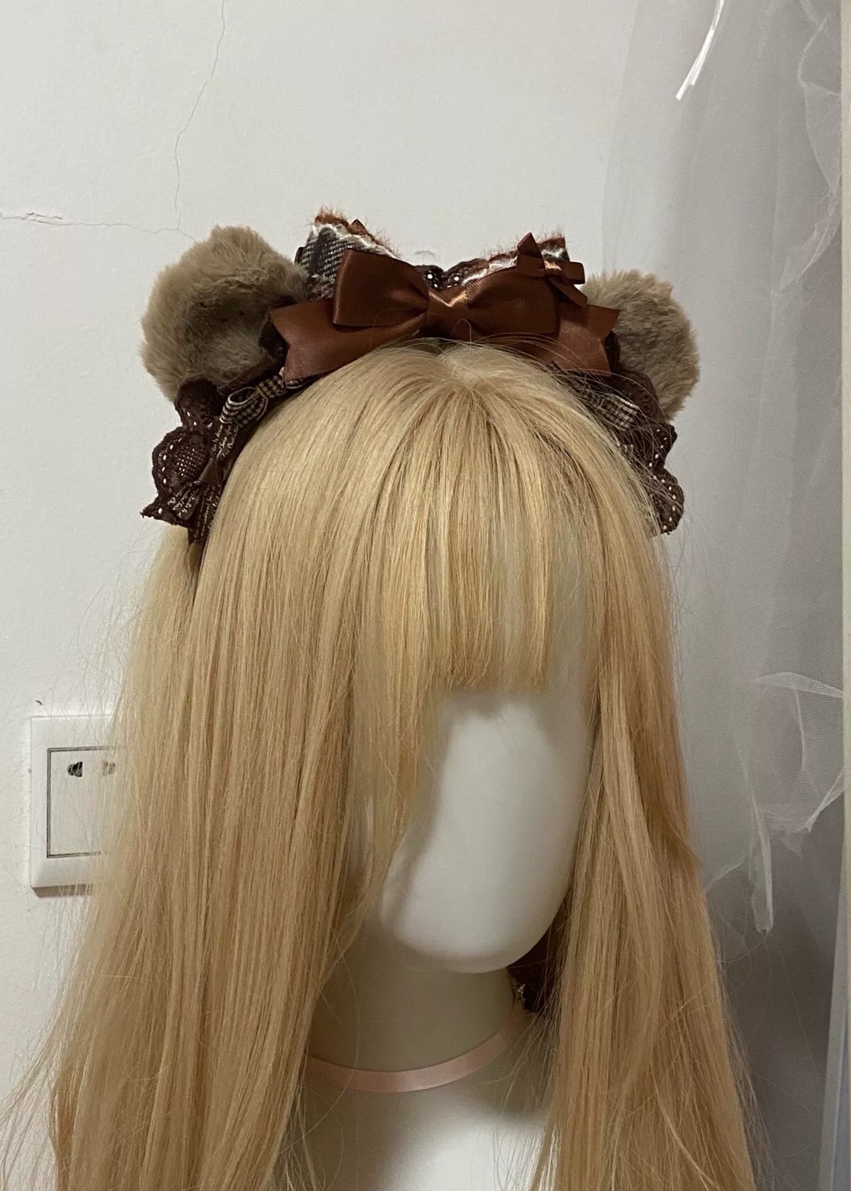 Fascia Lolita con orecchie da orsetto, pizzo e fiocco