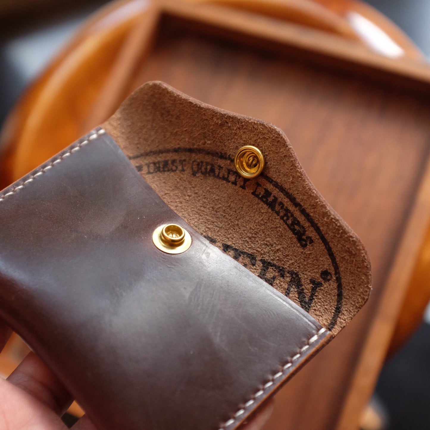 Brown Full-Grain Leather Flap Snap Card Case