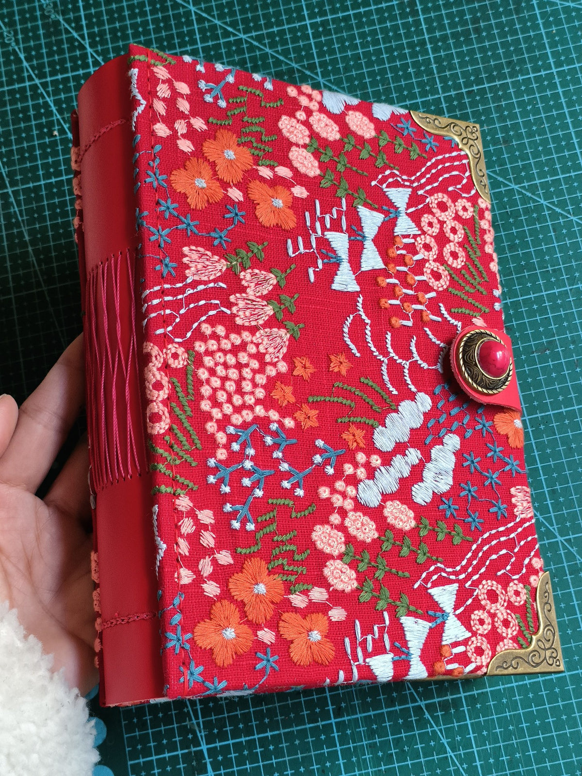 Embroidered Red Leather Journal