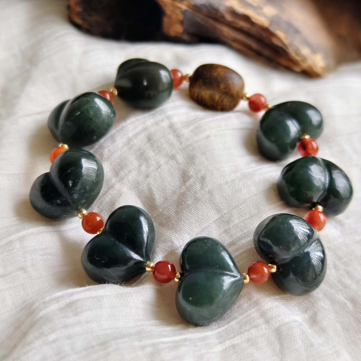 Green Jade Peach Bead Bracelet