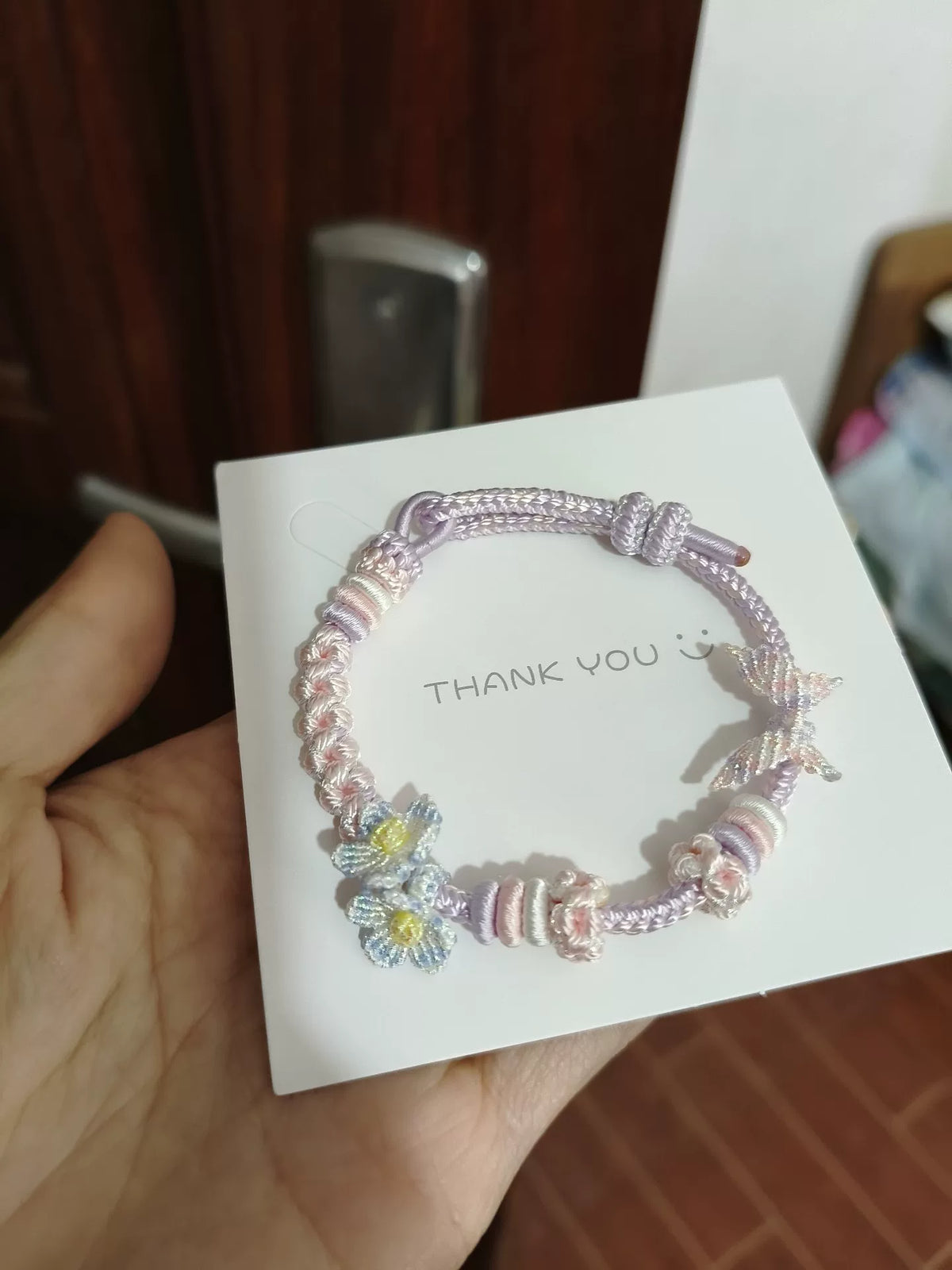 Handwoven Pink Lavender Gradient Cord Bracelet