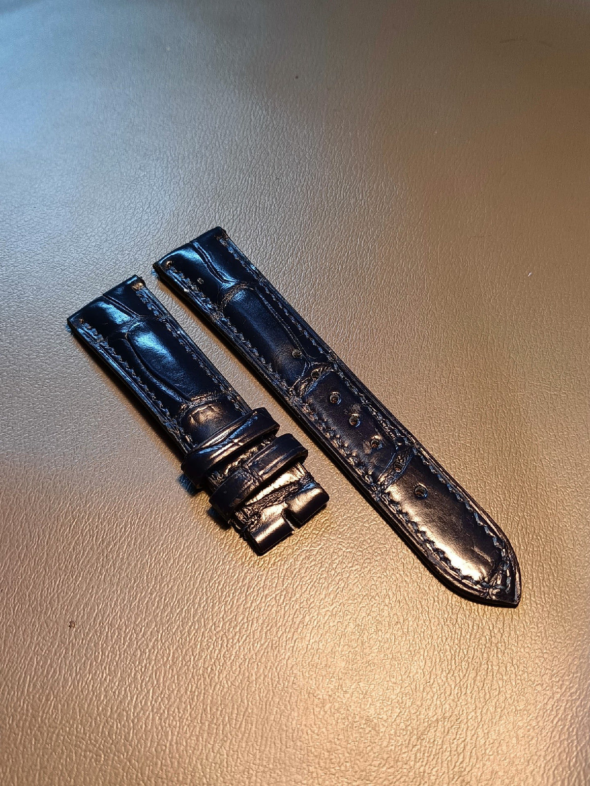 Deep Navy Crocodile Leather Watch Strap