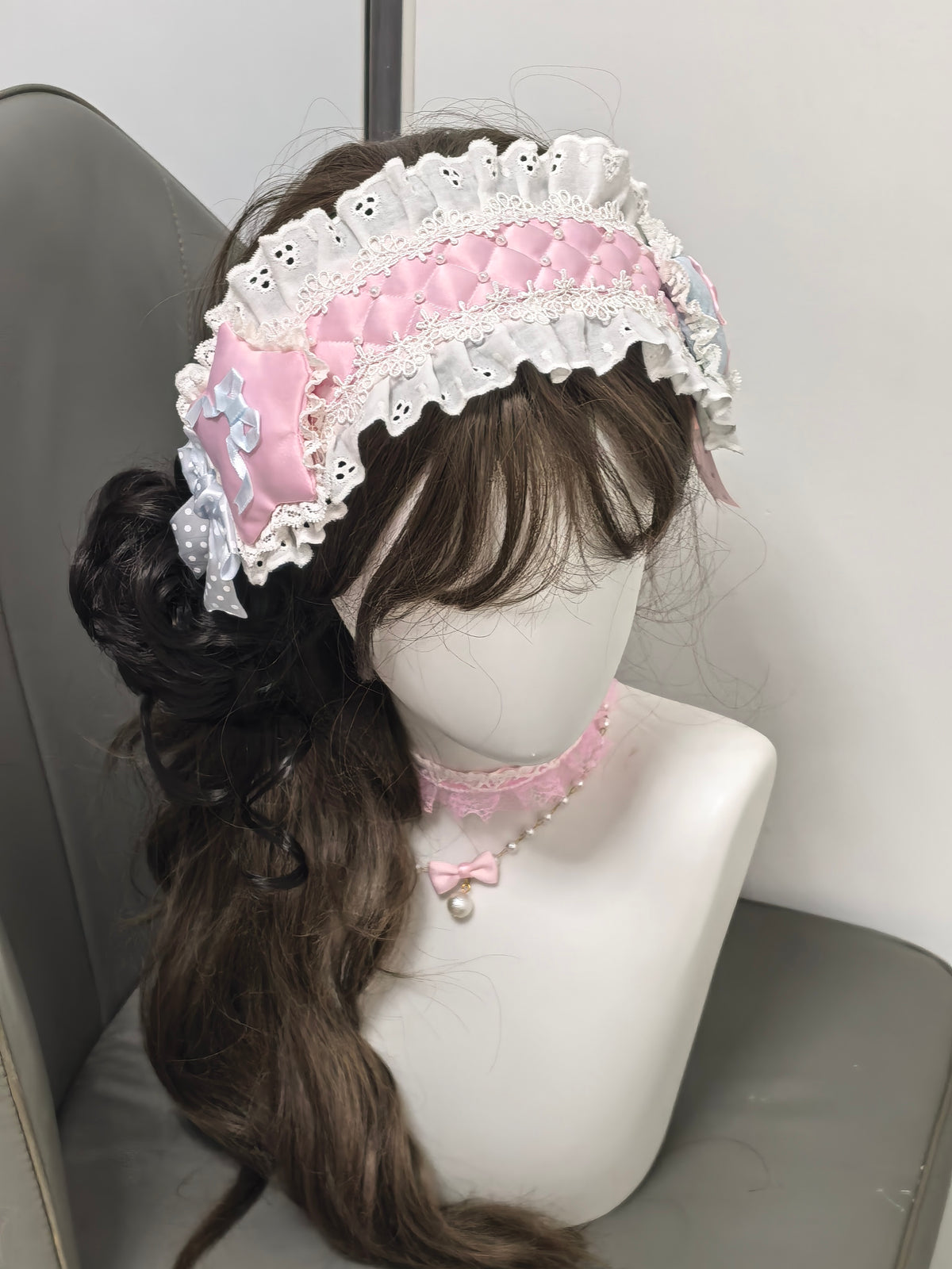 Faixa de Cabelo Lolita Pastel Acaroada com Estrelas e Pérolas