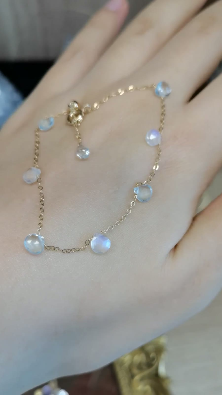 Natürlicher Mondstein-Blau-Apatit Herz-Armband