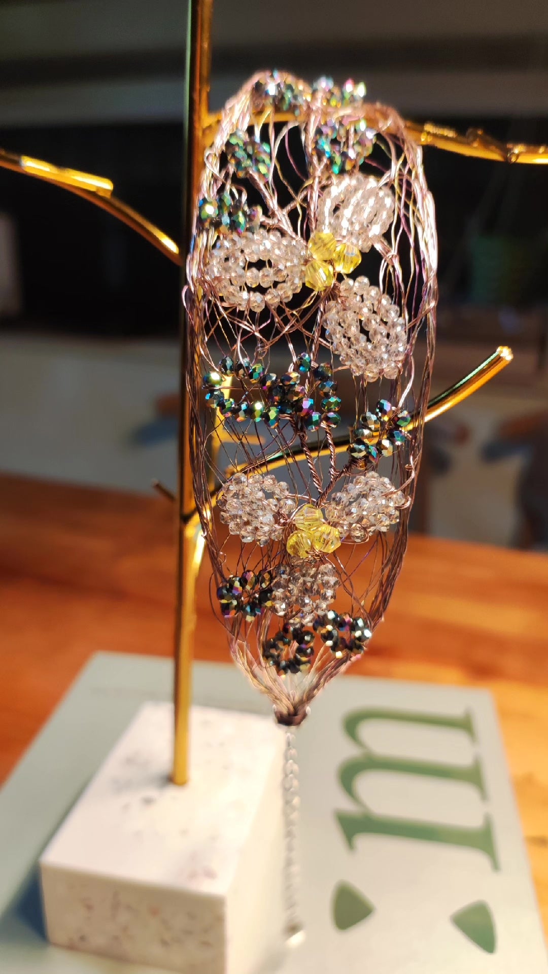 Bracelet artisanal fleur en cuivre et cristal