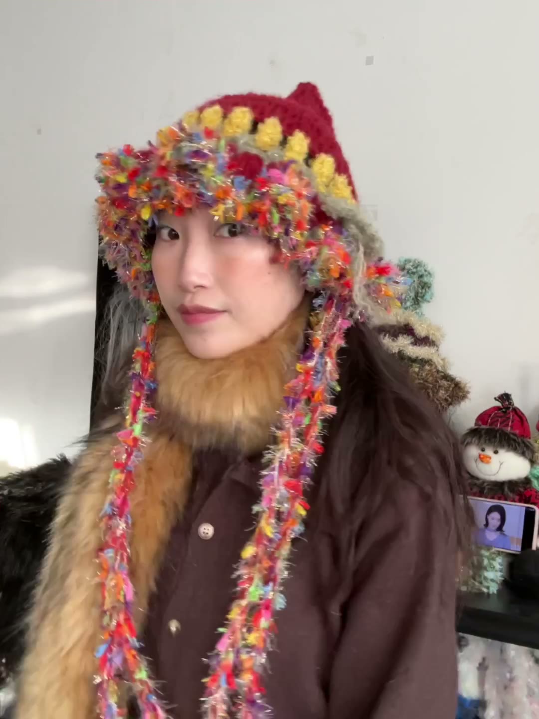 Hand Crocheted Pointed Hat with Ear Flaps