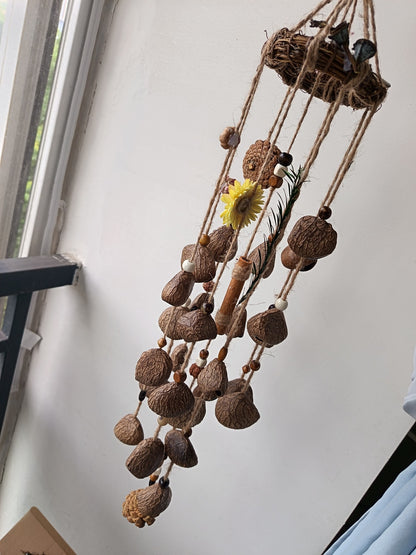 Indonesian Black Fruit Shell Wind Chime 75cm Natural Decor