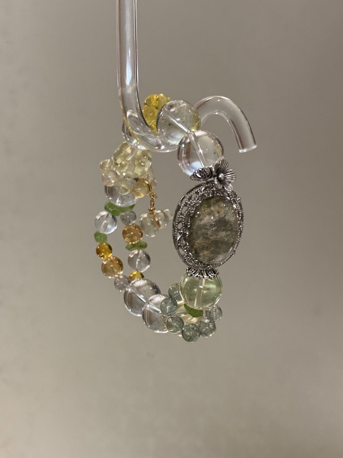 Citrine Green Phantom Quartz Bracelet Silver Filigree