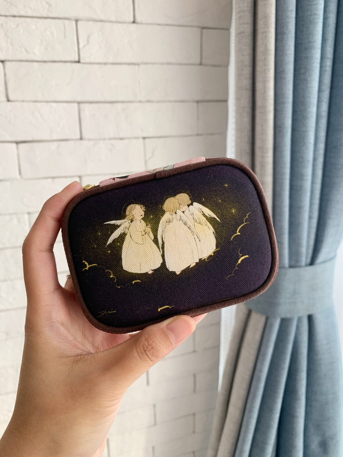 Vintage Storybook Zippered Pouch with Heart Pull