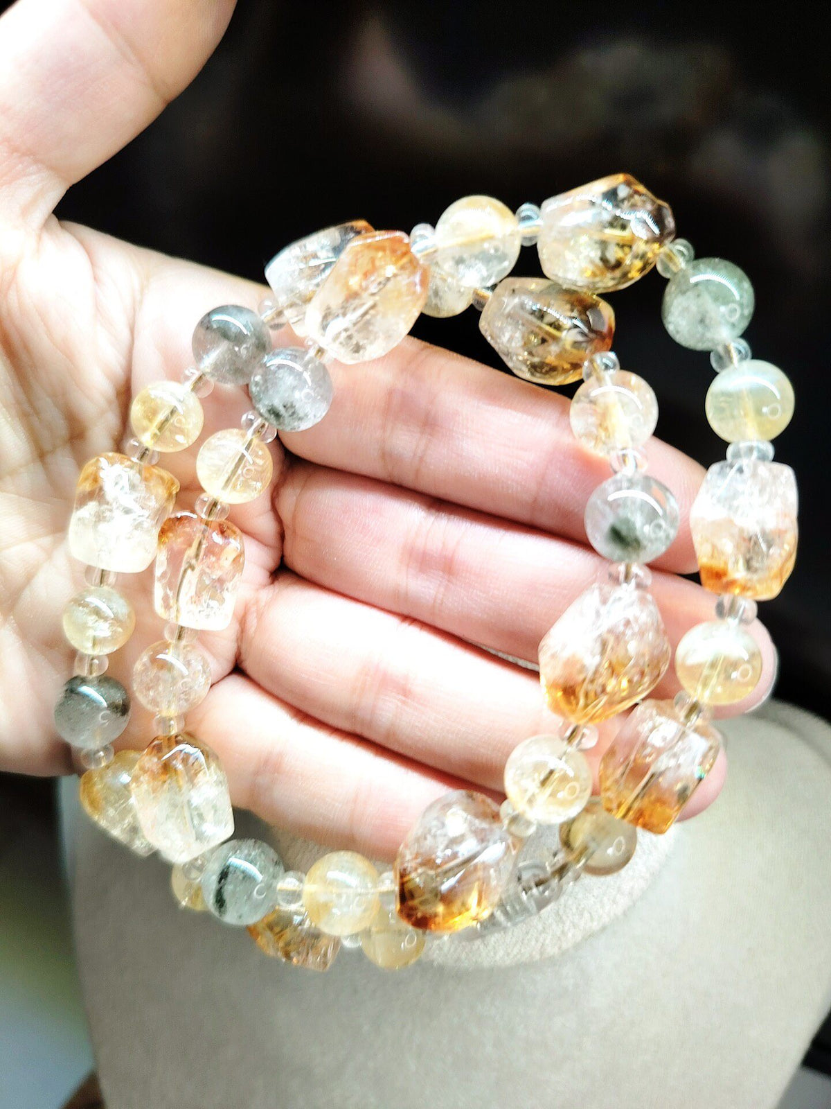 Natural Brazilian Citrine and Green Phantom Quartz Necklace
