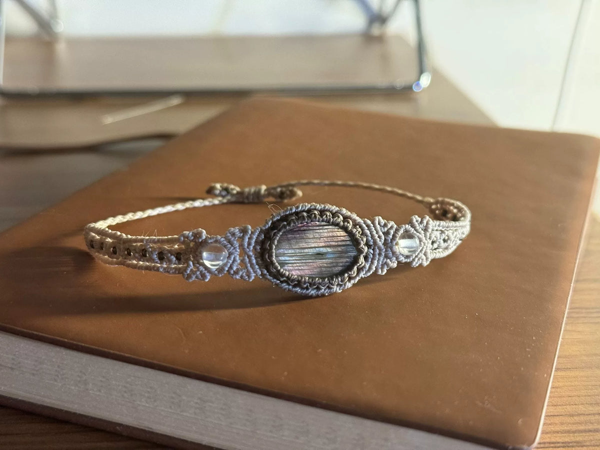 Handmade Macrame Bracelet Striped Stone Adjustable
