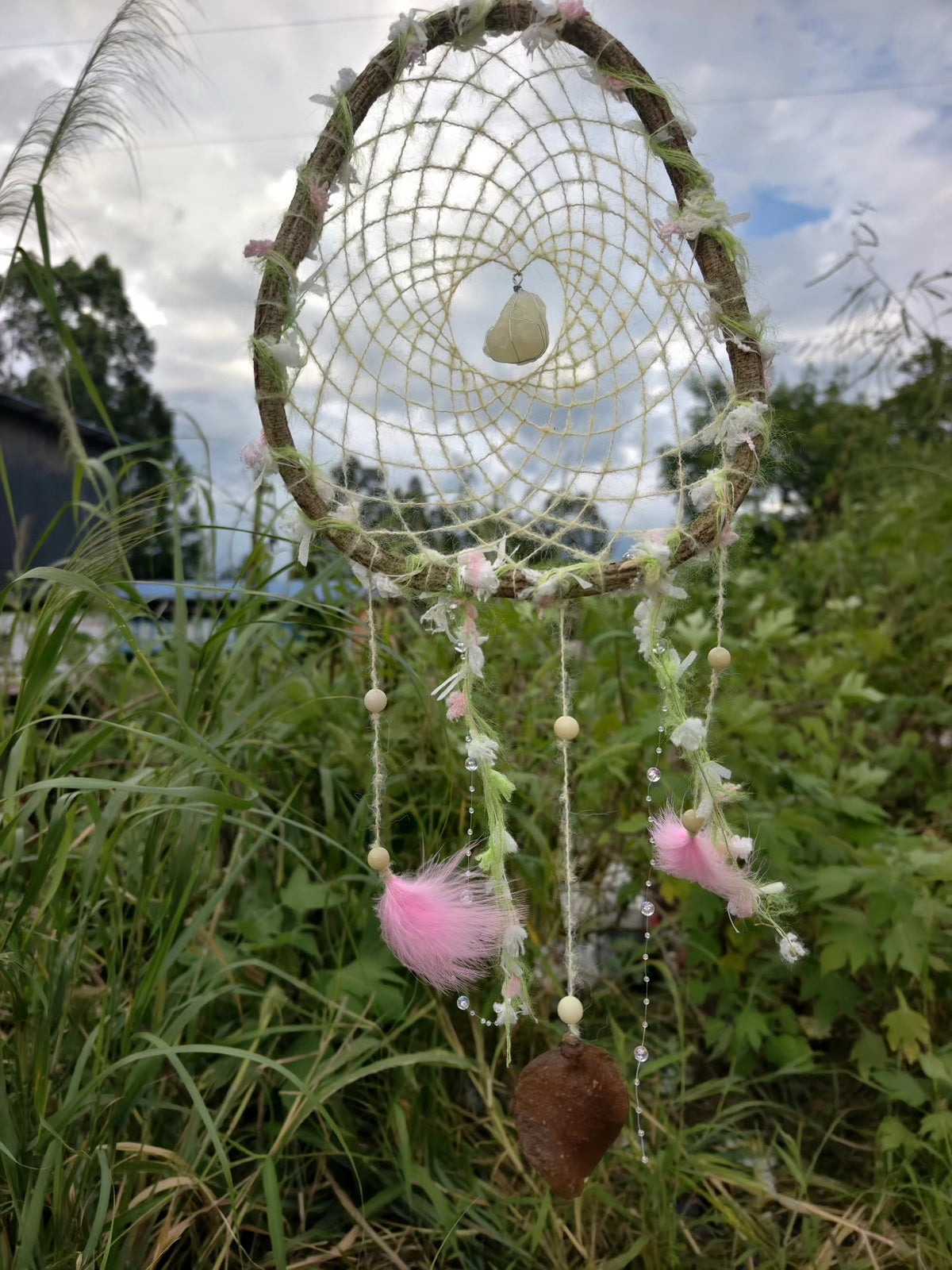 Handmade Oval Dreamcatcher with Wooden Beads