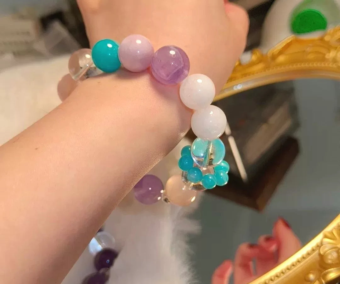 Bracciale a perline in gemme pastello quarzo rosa ametista