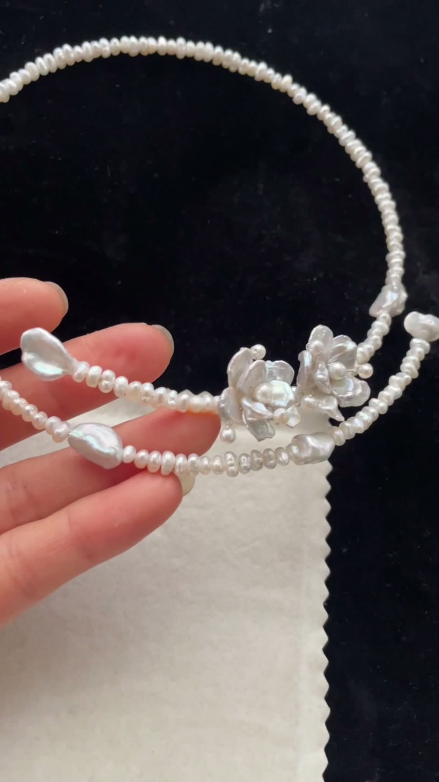 Double Strand Pearl Choker with Floral Shell Clusters