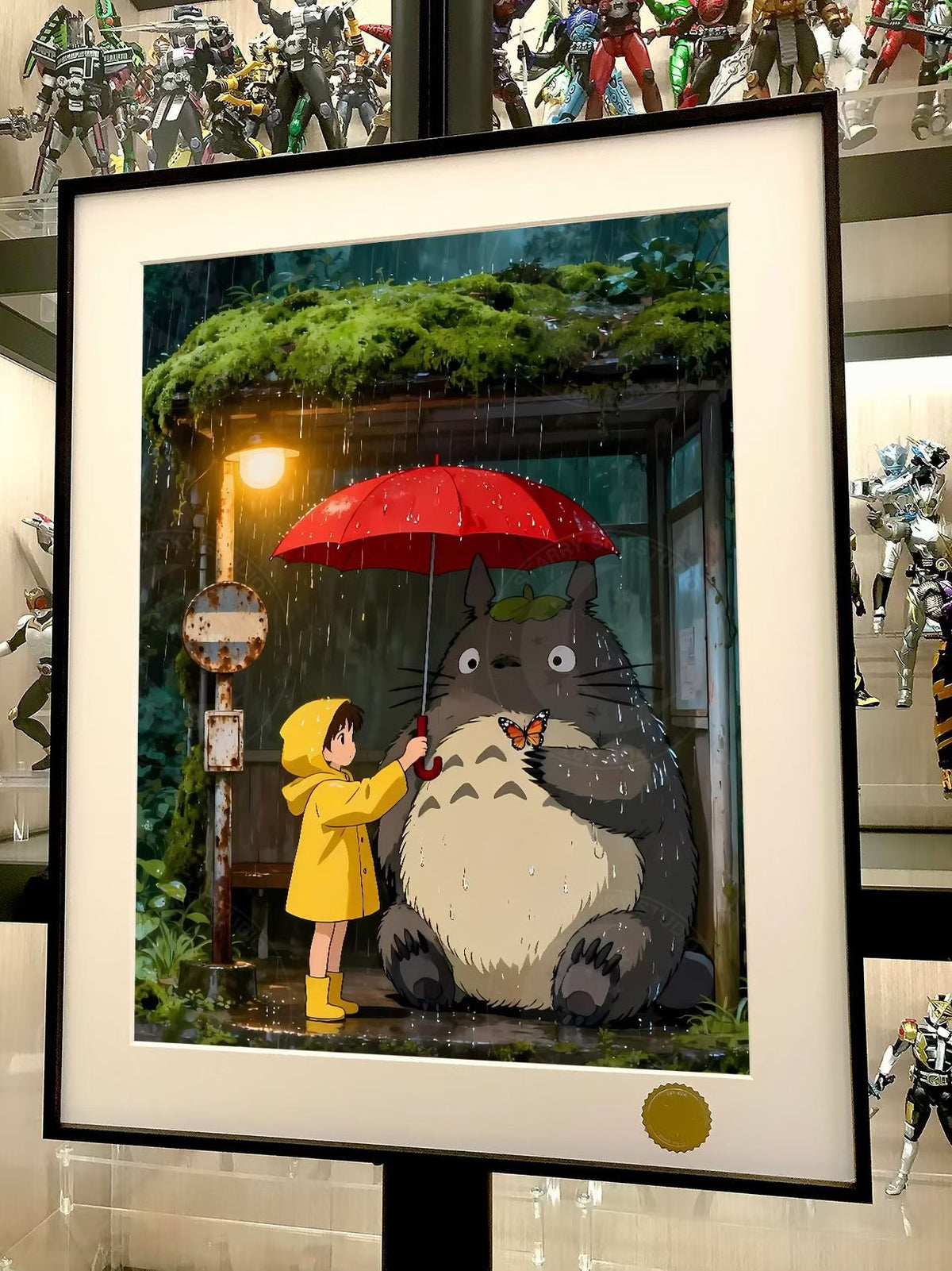 Framed Totoro Rainy Night Art Print