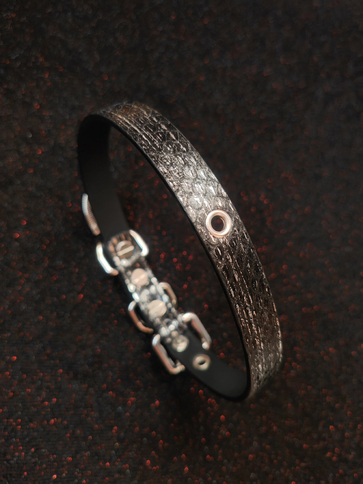 Black Snakeskin Leather Pet Collar