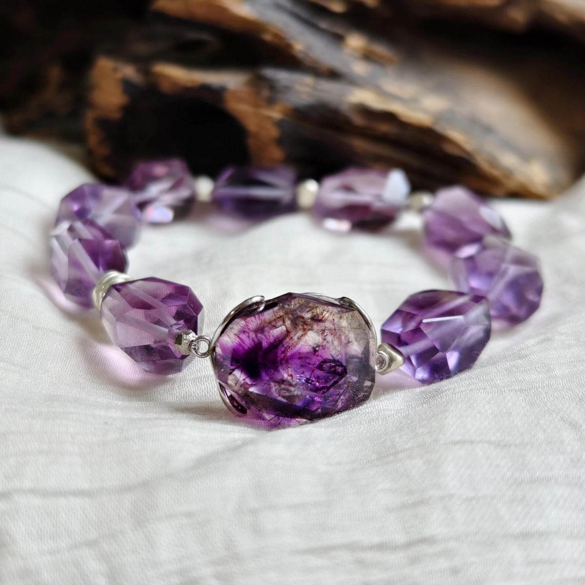 Purple Super Seven Silver Bracelet with Amethyst