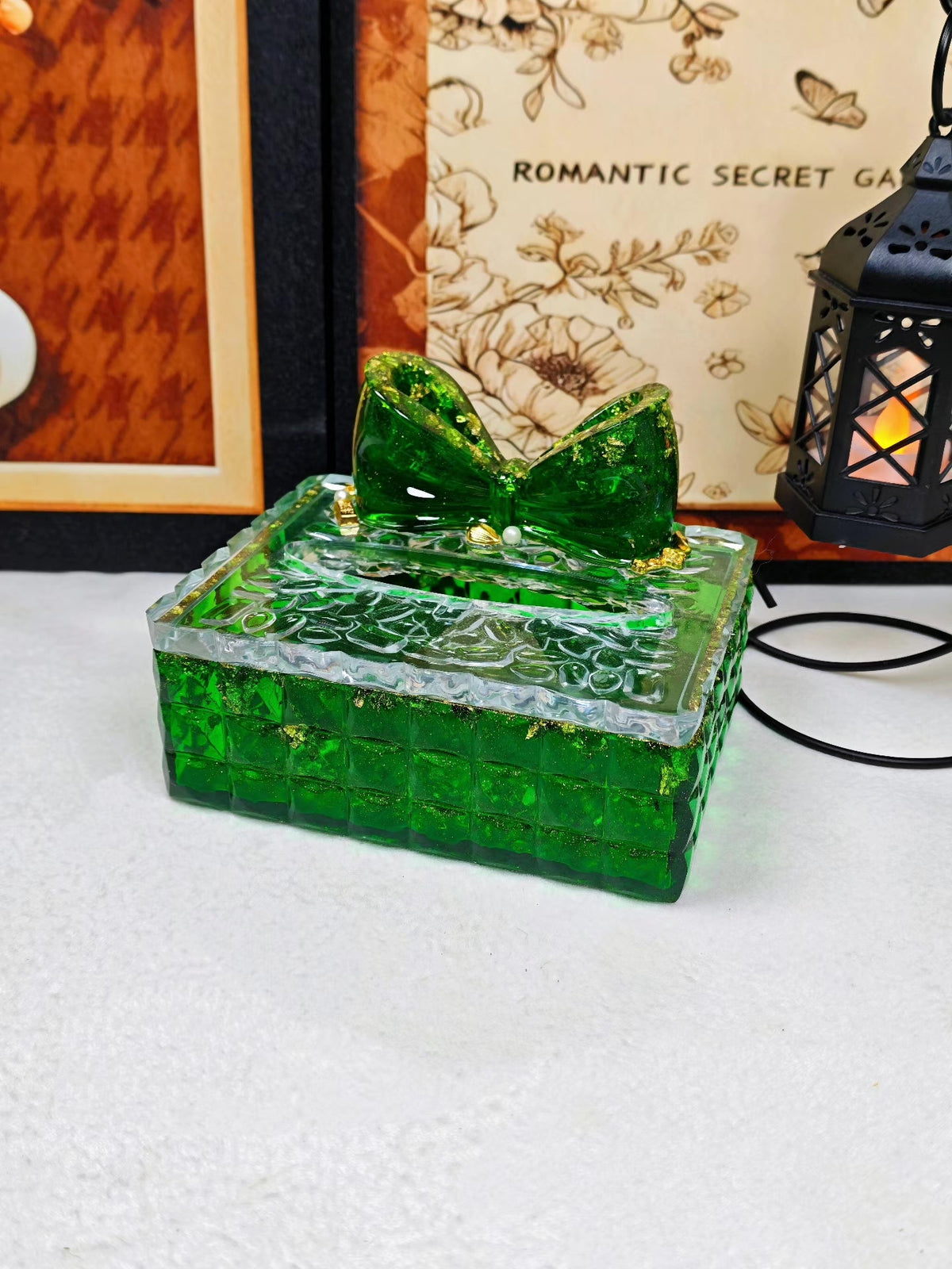 Boîte à mouchoirs et organisateur de bureau en résine verte