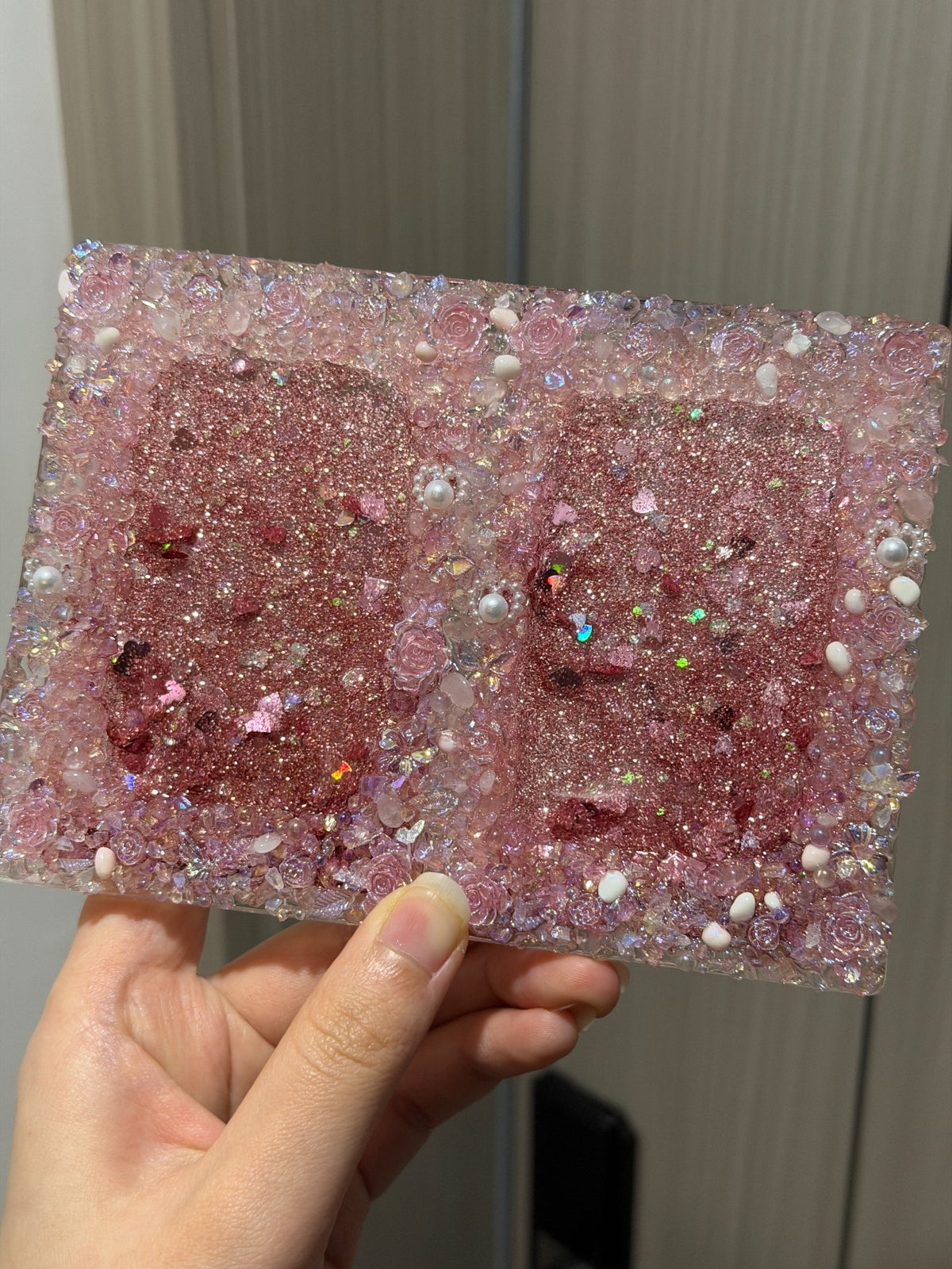 Porte-cartes acrylique sable mouvant rose