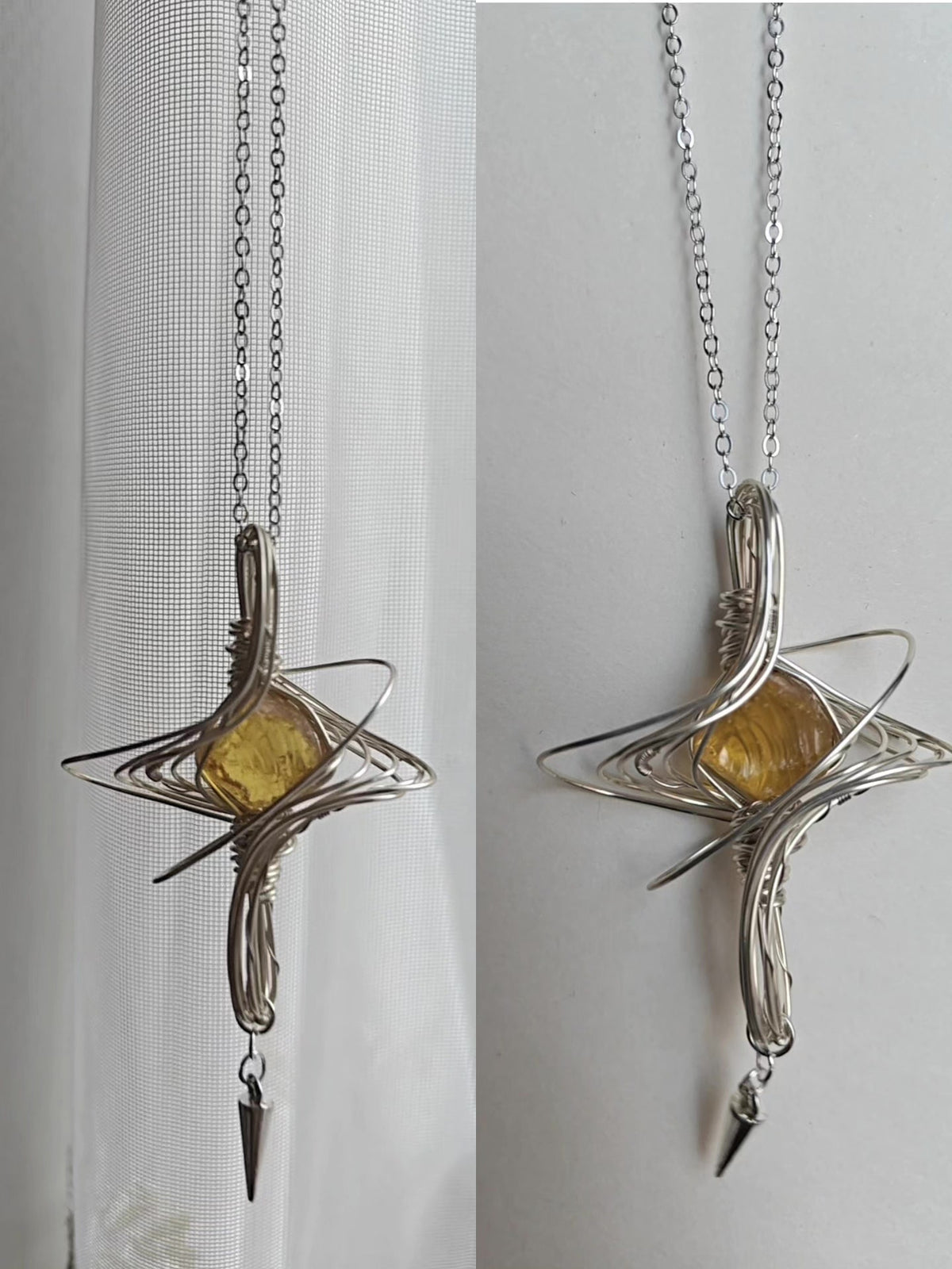Collana con pendente in vetro giallo avvolto a filo