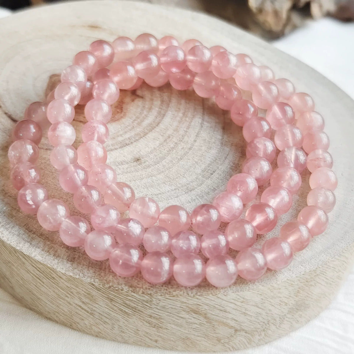 Pulsera de cuarzo rosa de Madagascar