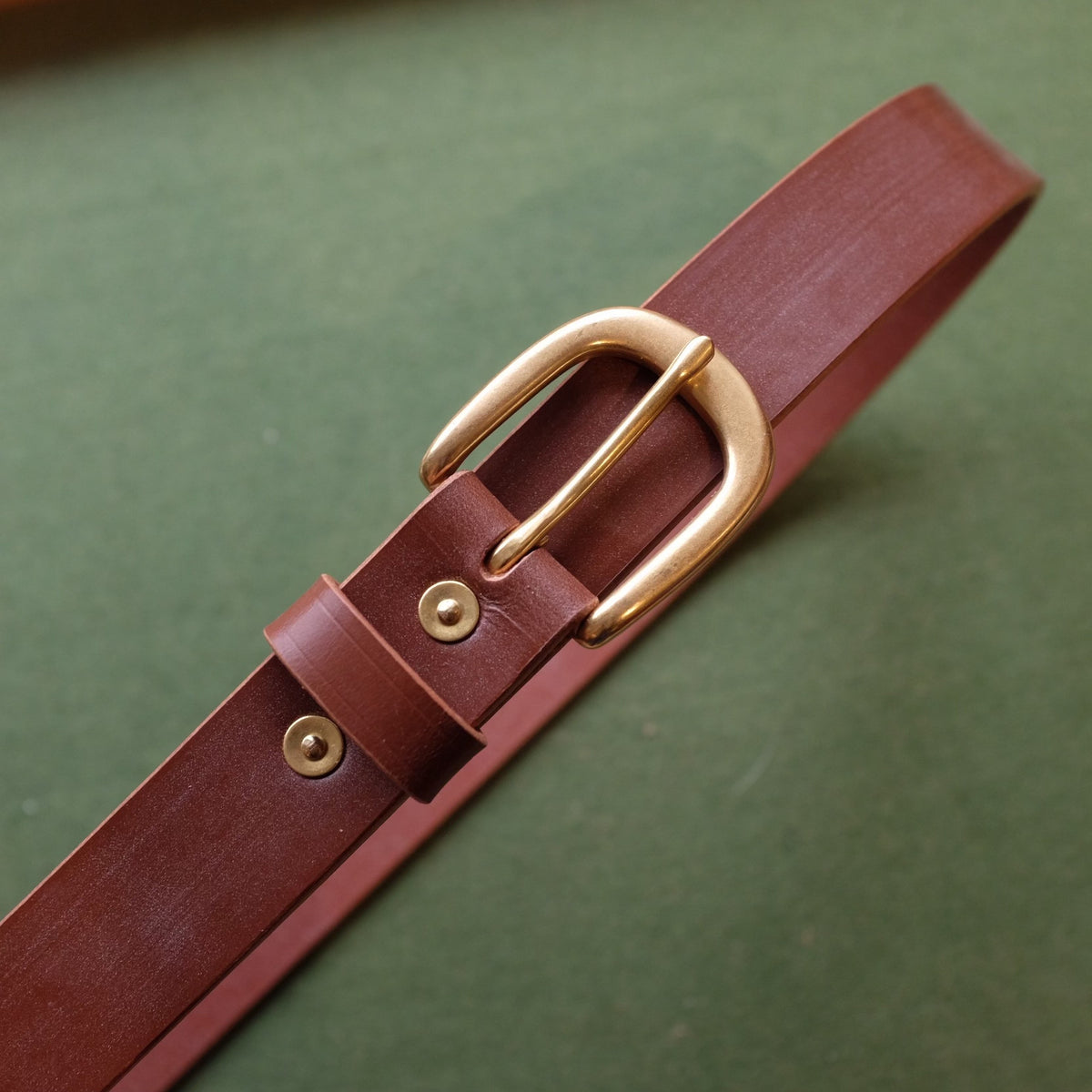 Tea-Core Brown Leather Belt with Polished Brass Buckle