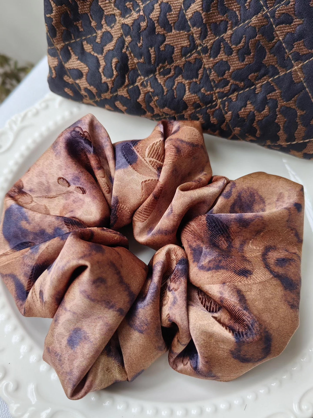 Handmade Leopard Print Scrunchie Soft Woven