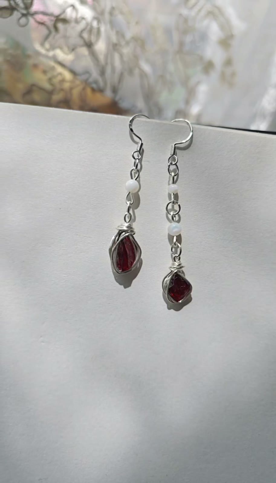 Natural Red Garnet Silver Ear Hook Earrings