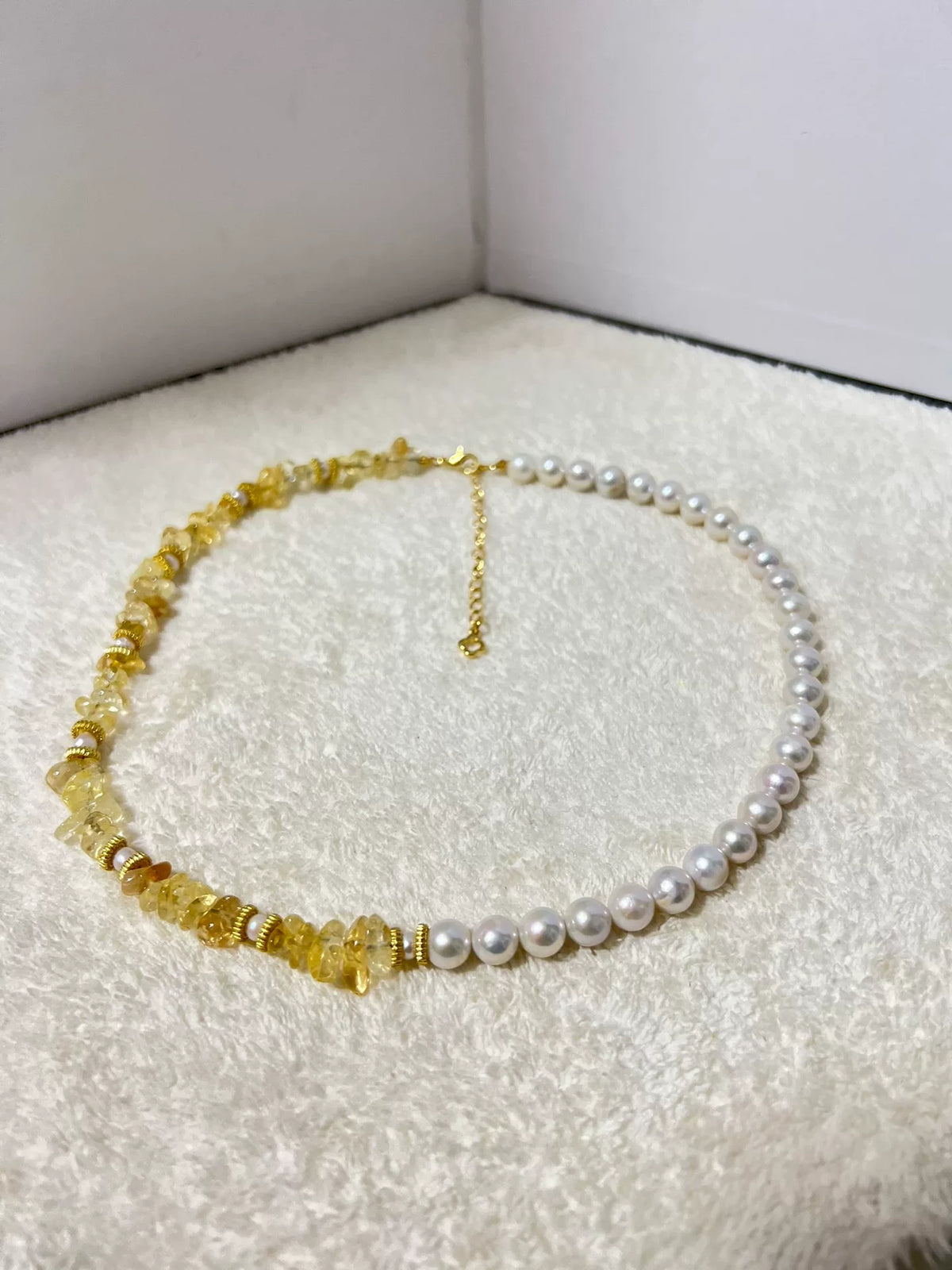 Yellow Crystal and Pearl Two Tone Necklace