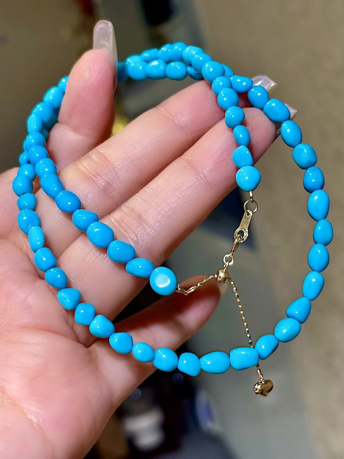 Sleeping Beauty Turquoise Beaded Necklace 18k Gold