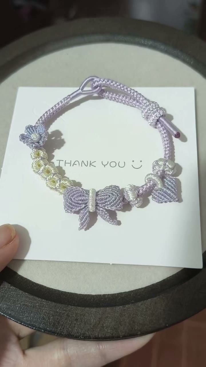 Handwoven Lavender Bracelet with Floral Bow