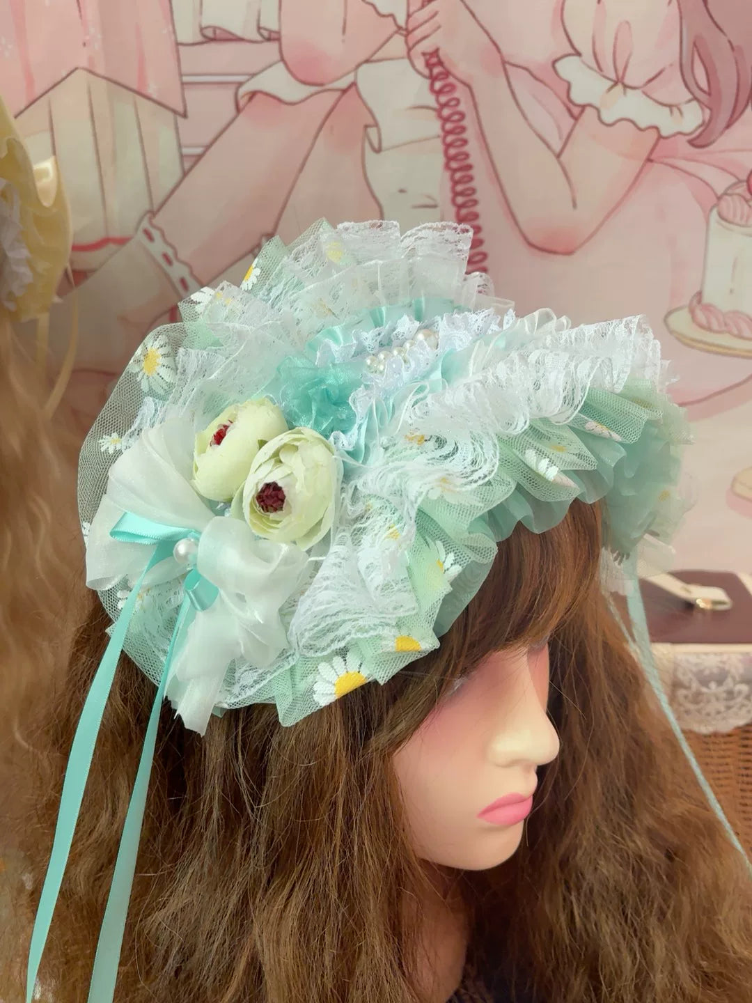 Mintgroene Lolita Haarband met Ruffles en Kant