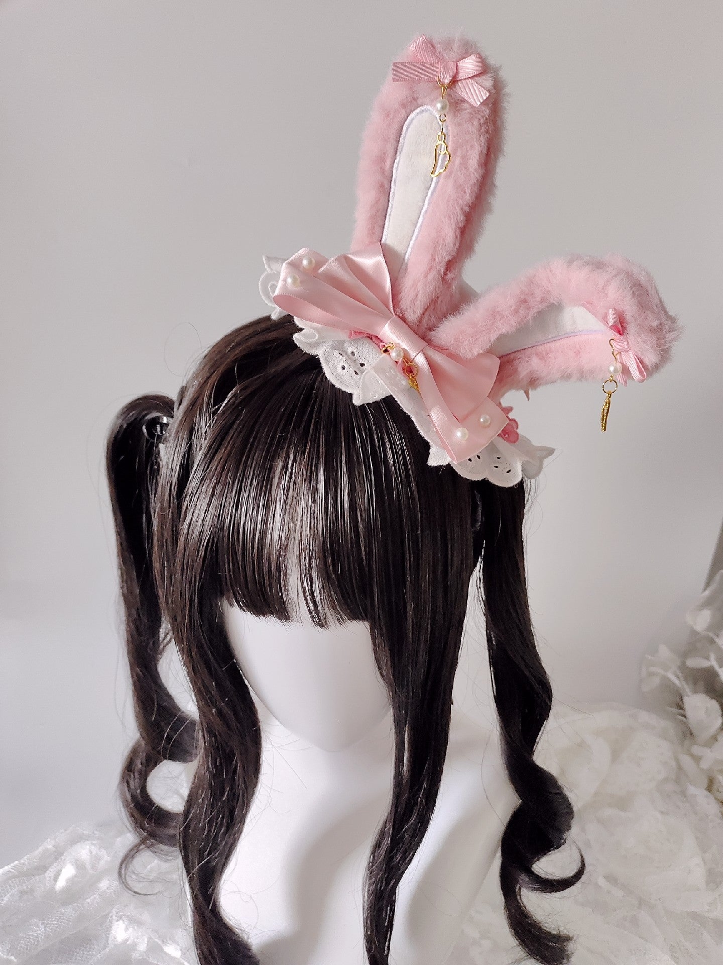 Pink Rabbit Ear Lolita Headband with Adjustable Wire Ears
