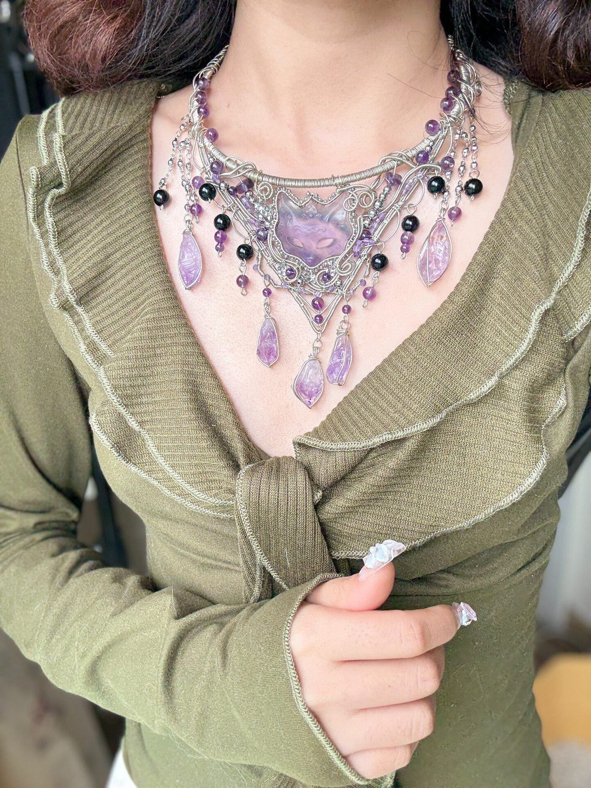 Set Collana e Bracciale in Ametista Avvolti a Mano