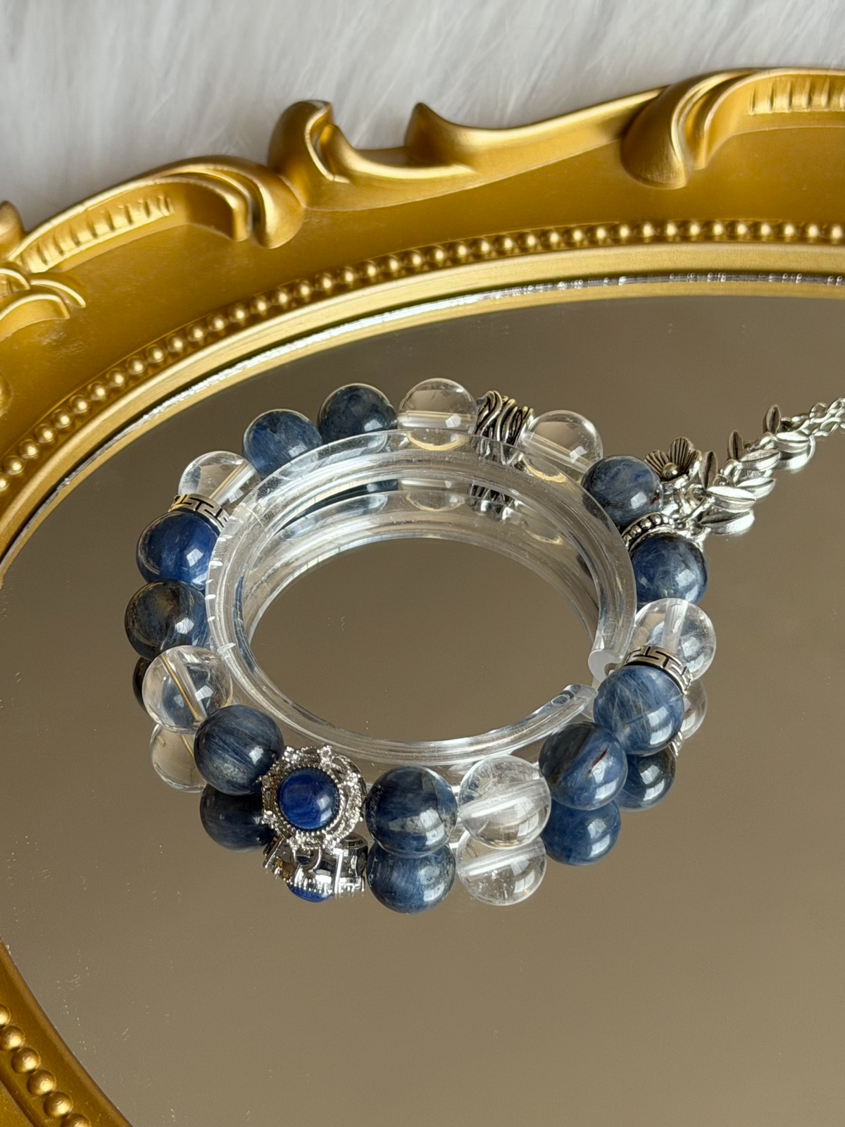 Bracelet en perles de kyanite bleue naturelle et de quartz