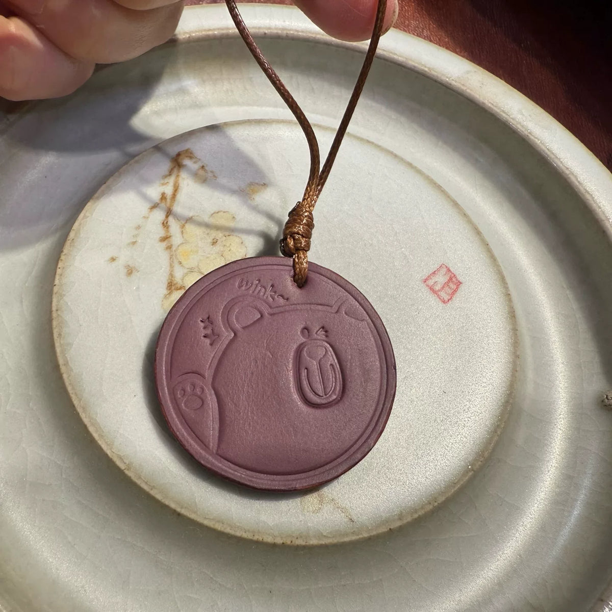 Vegetable Tanned Leather Bear Journal Charm