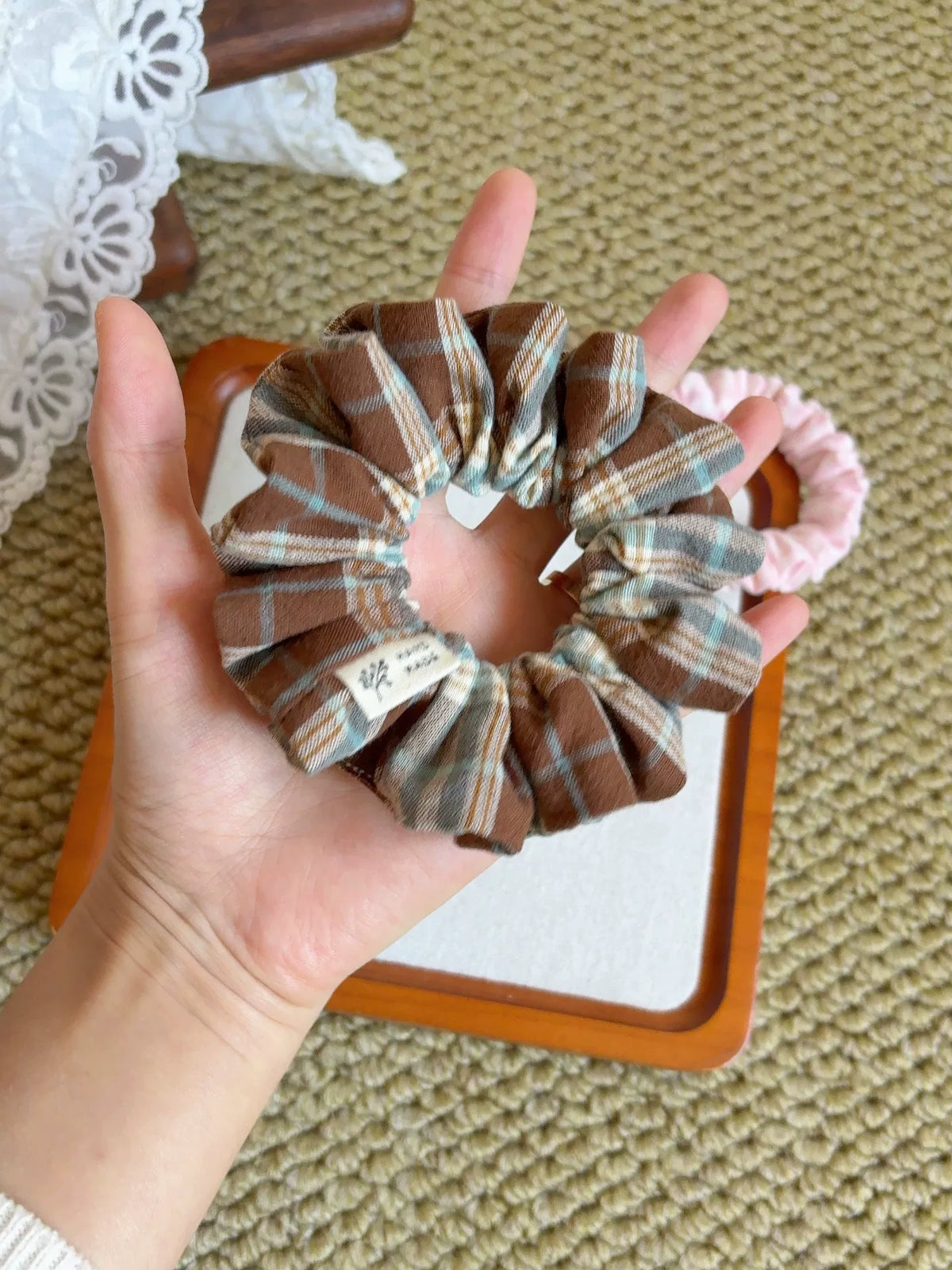 Imported Plaid Multi Pleat Scrunchie Set