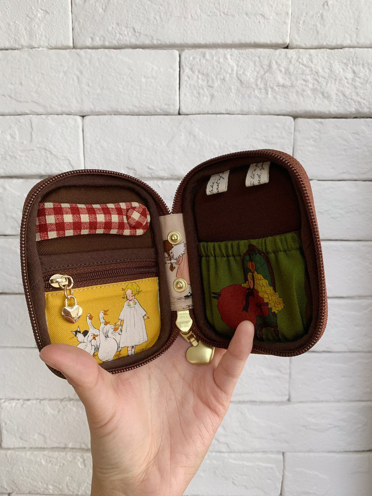 Woven Storybook Pouch with Heart Zipper Pull