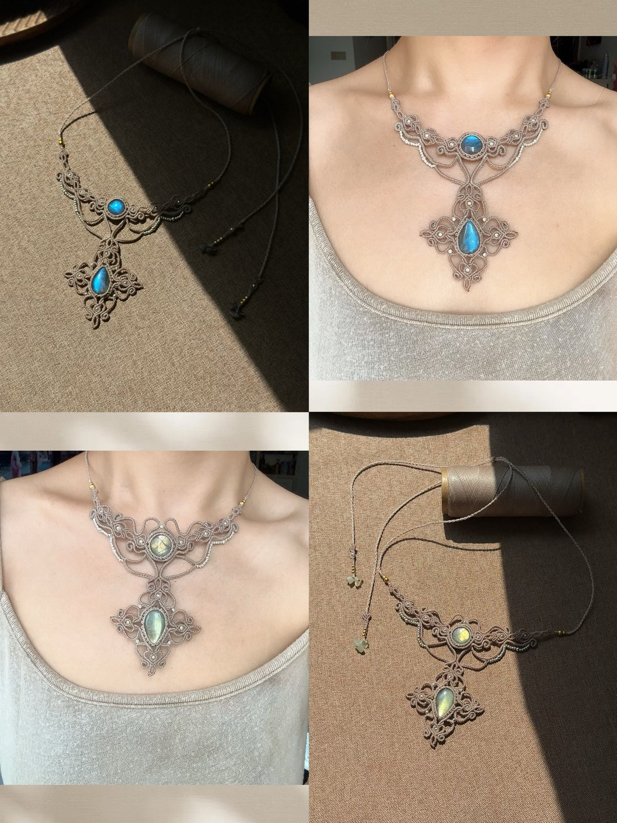 Collar de Macramé con Labradorita Anudado a Mano