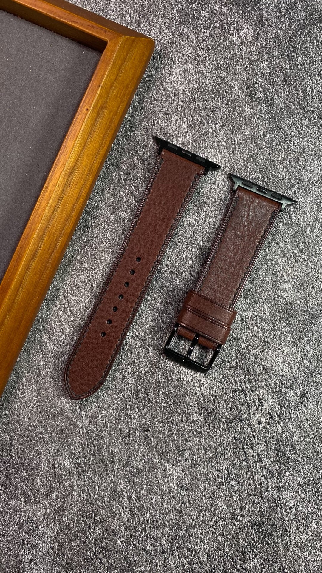 Custom Pebbled Leather Watch Strap Deep Brown